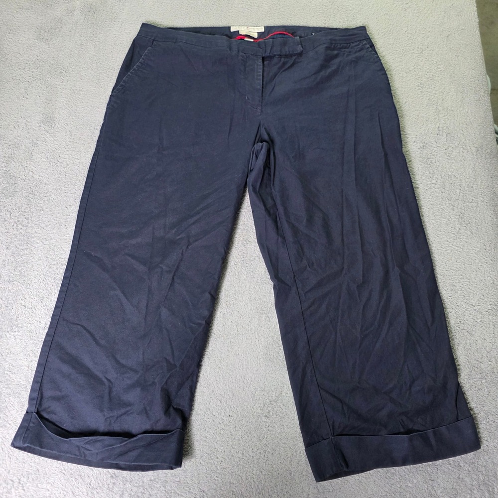 Tommy Hilfiger Womens 18 Chino Pants Navy Blue Stretch Cuffed Cropped Trousers